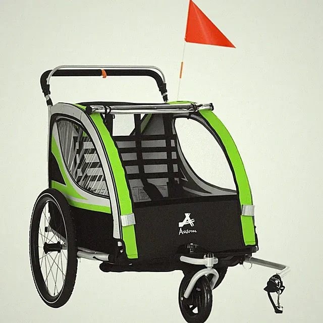 2-in-1 Child Bike Traile Baby Stroller with Brake Storage Bag Flag Reflectors