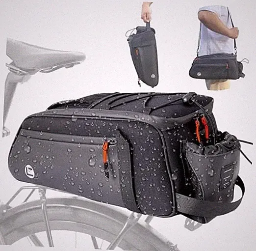 Bike Bags for Bicycle Rear Rack - 10L Waterproof 3 IN 1 Ebikes Trunk Bag Black