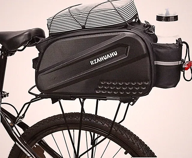 Bike Rear Seat Bag 10L Capacity Waterproof Water Resistant Zipper Strap & Cover