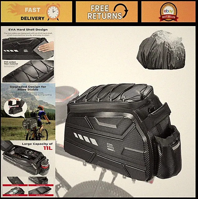Ebike Rear Rack Bag 13L/20L/40L Waterproof Hard Shell Bicycle Trunk with Strap