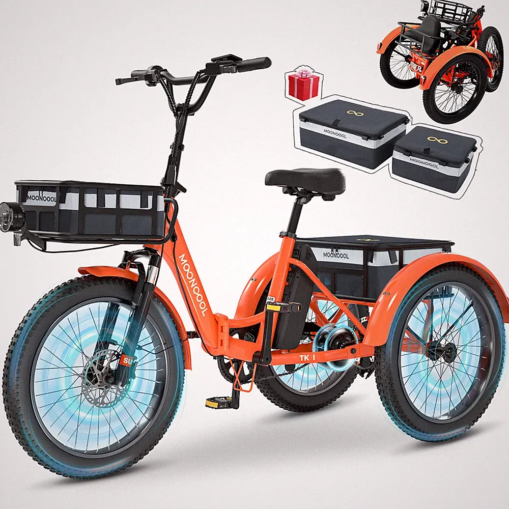 Electric Trike Tricycle Adults 20" Fat Tire Folding 3 Wheels Bike w/ Basket Bag