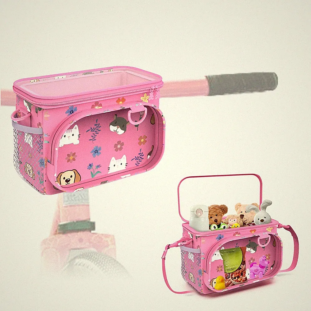 Kids Bike Basket Front Handlebar Bag for Bicycles Scooters, Pink, Convertible