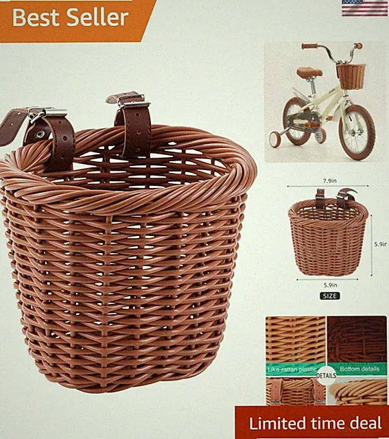 Kids Bike Basket Wicker Woven Front Bicycle Basket for Boys Girls Mini Handle...