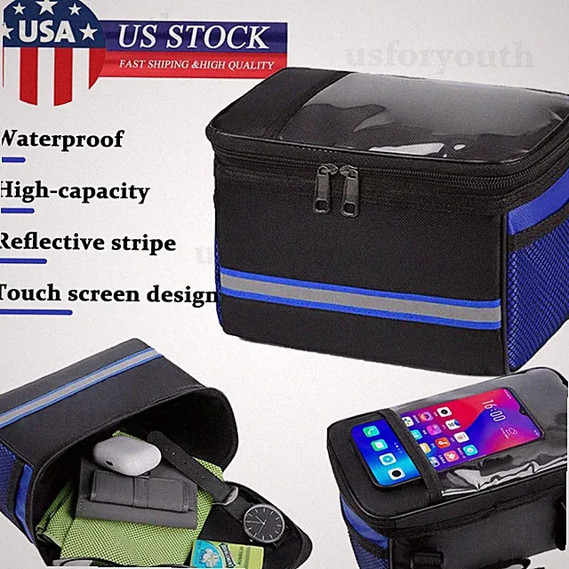 Large Capacity Detachable Bike Basket Handlebar Frame Pouch for Riding Camping