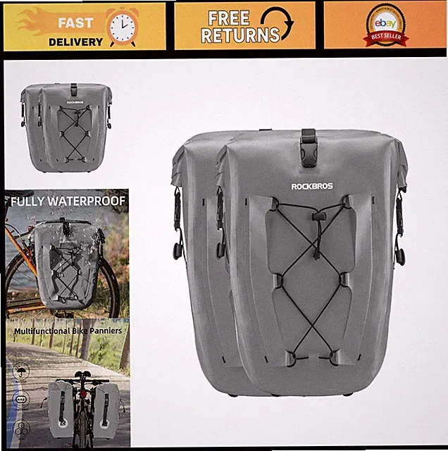 ROCKBROS Waterproof Bike Rear Rack Panniers 30L Large Capacity 2 Pack