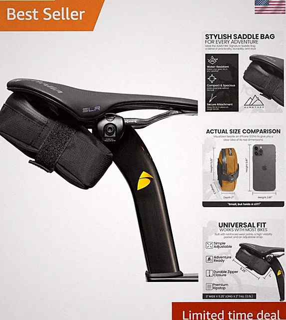 Signature Bike Saddle Bag – Midnight Black | 0.5L Bike Seat Bag 3" x 5.25" x...