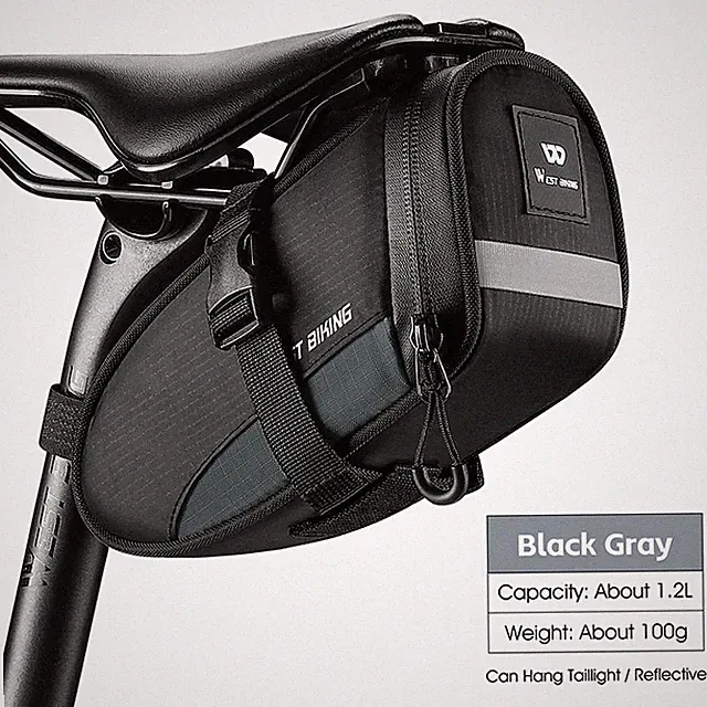 Waterproof Bike Seat Saddle Bag 1.2L Reflective Ultralight MTB Cycling Tail Bag