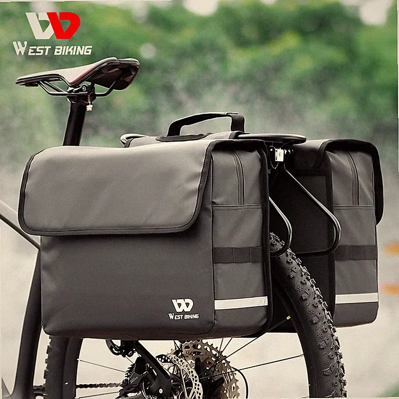 WEST BIKING Waterproof Bike Double Pannier Bag Bicycle Rear Rack Pack Bag Black